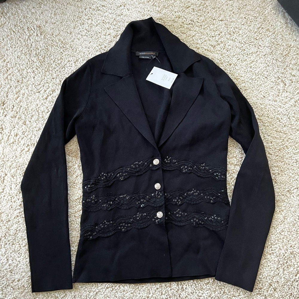 New BCBG maxazria jacket blazer cardigan sweater lace sequin dress button xs 0 2